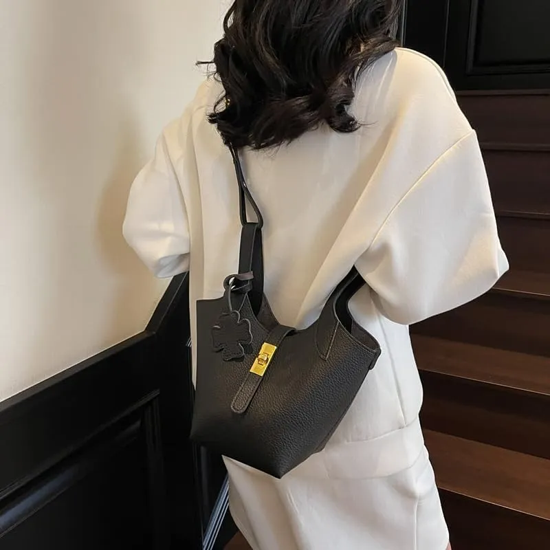 Bucket Bags for Women Trendy Shoulder Tote Handbags and Purses Small Crossbody Top Handle Bag with Zipper Pouch