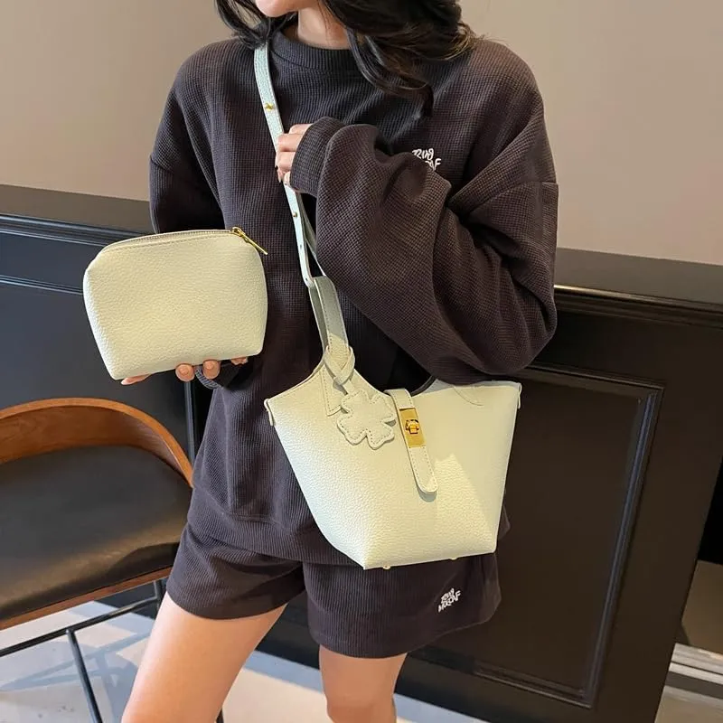 Bucket Bags for Women Trendy Shoulder Tote Handbags and Purses Small Crossbody Top Handle Bag with Zipper Pouch