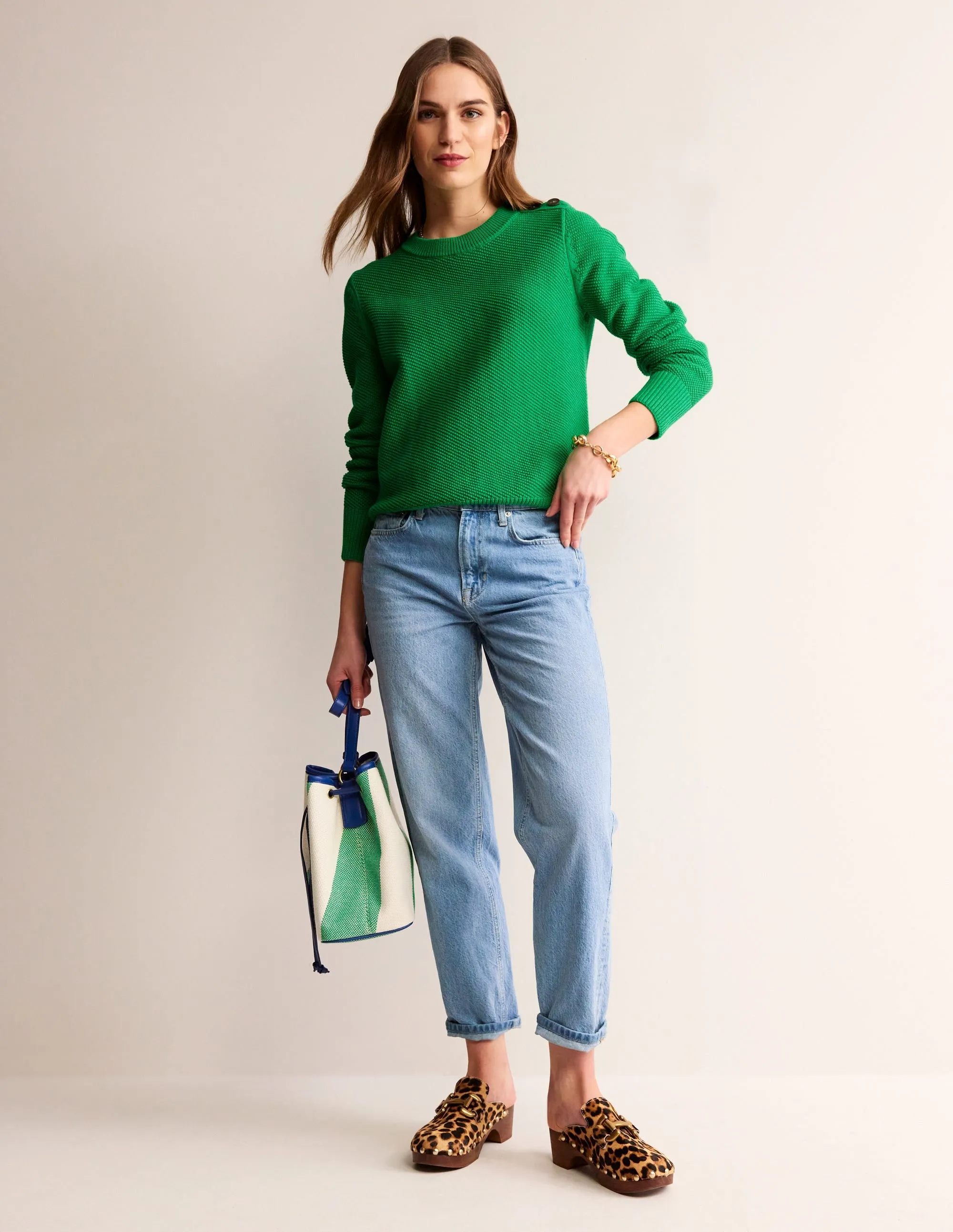 Button Detail Stitch Jumper-Bright Green