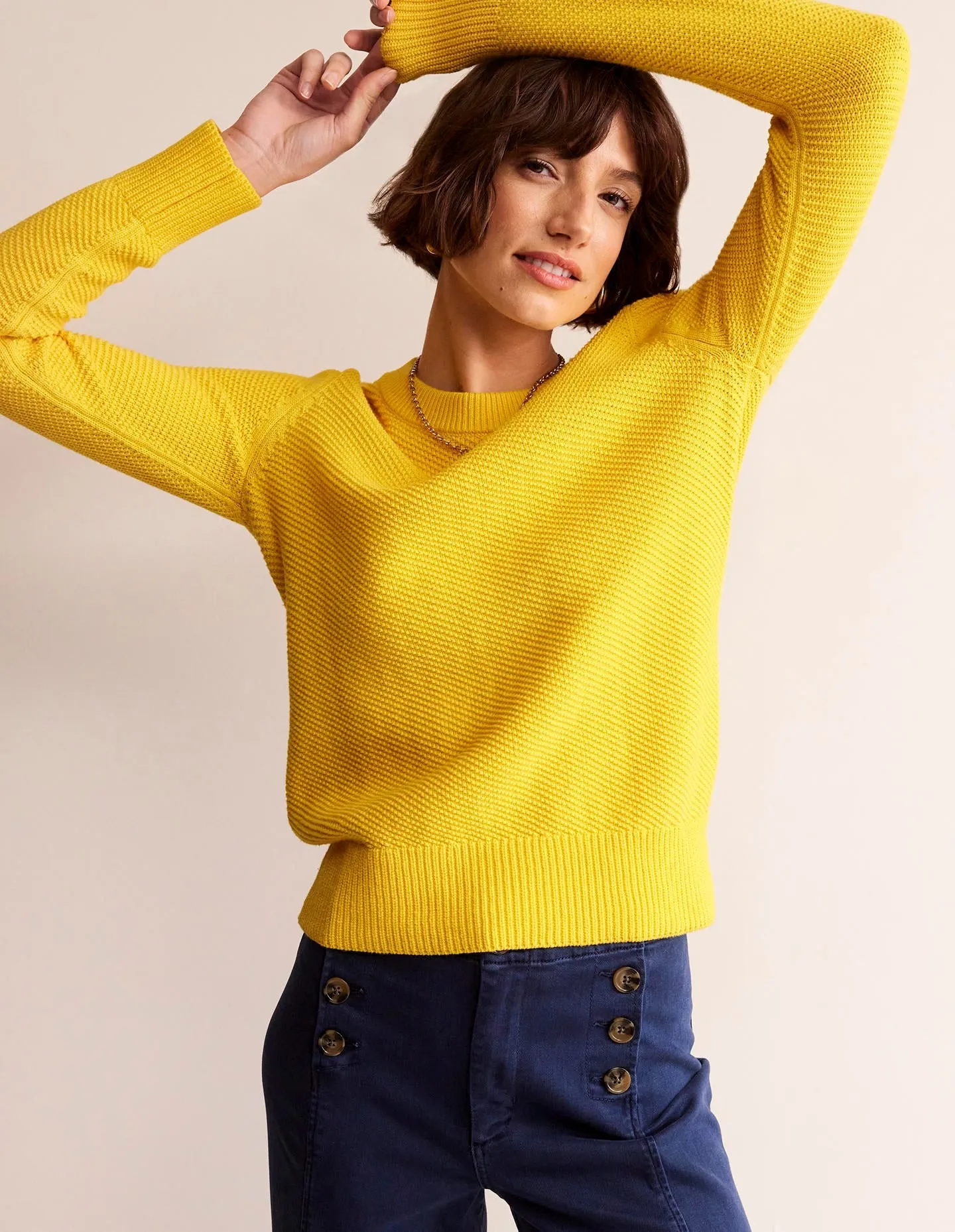 Button Detail Stitch Jumper-Super Lemon Yellow