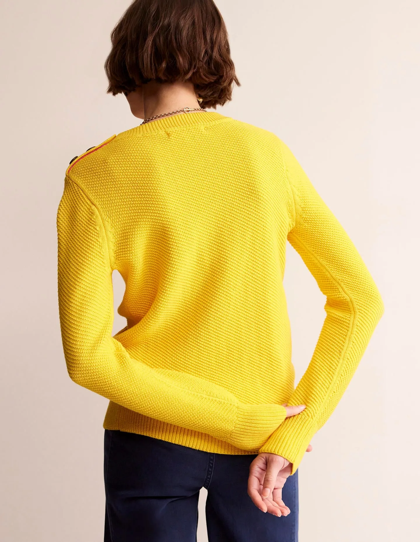 Button Detail Stitch Jumper-Super Lemon Yellow