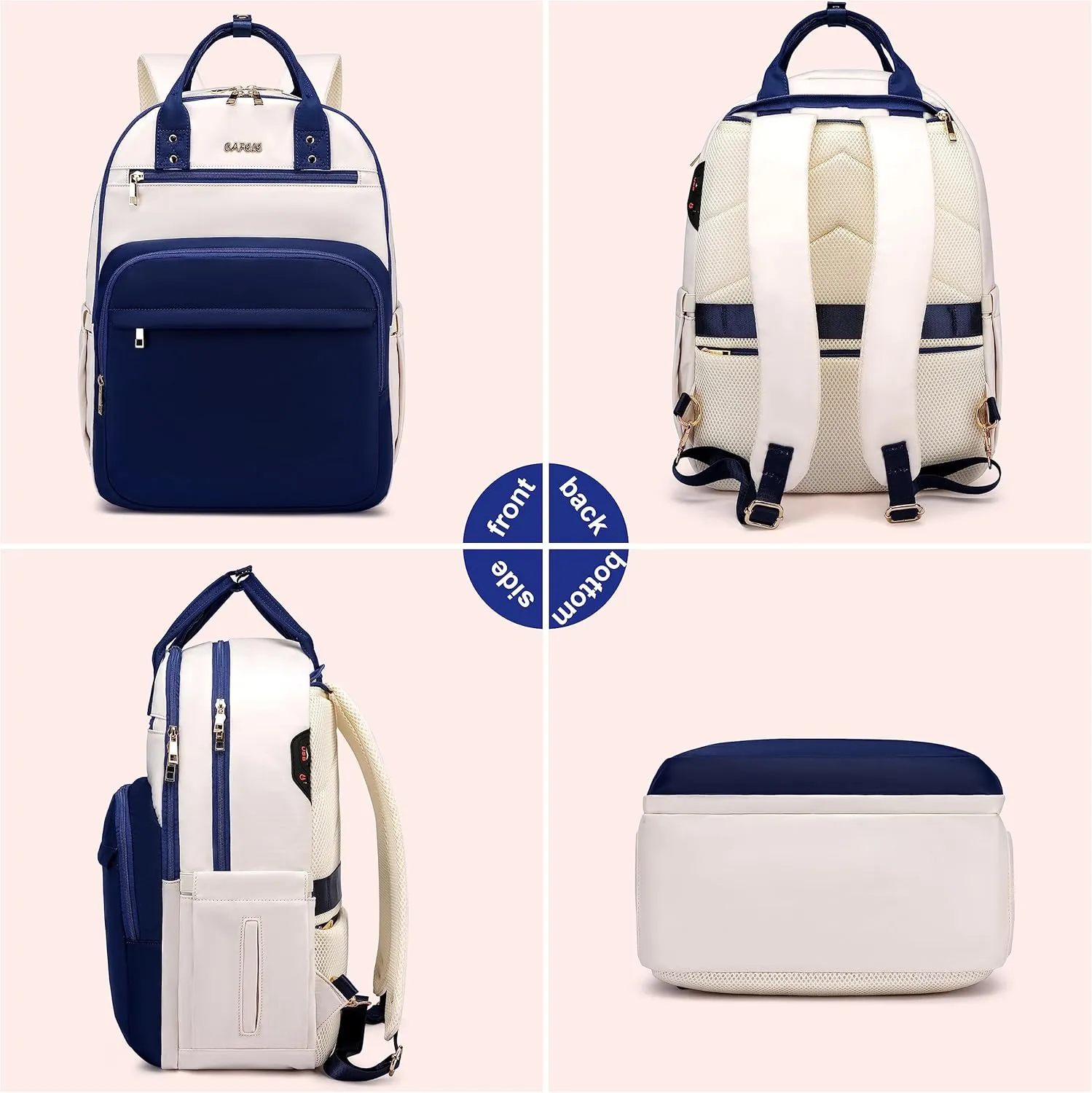 CAFELE 17 Inch Laptop Backpack for Women Men Fashion Work, Large Capacity Waterproof Bagpack with USB Port, College Daypack Business Travel Backpack,Blue-White