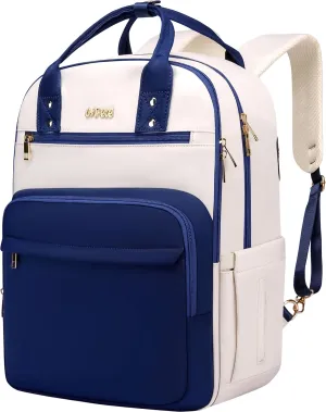 CAFELE 17 Inch Laptop Backpack for Women Men Fashion Work, Large Capacity Waterproof Bagpack with USB Port, College Daypack Business Travel Backpack,Blue-White