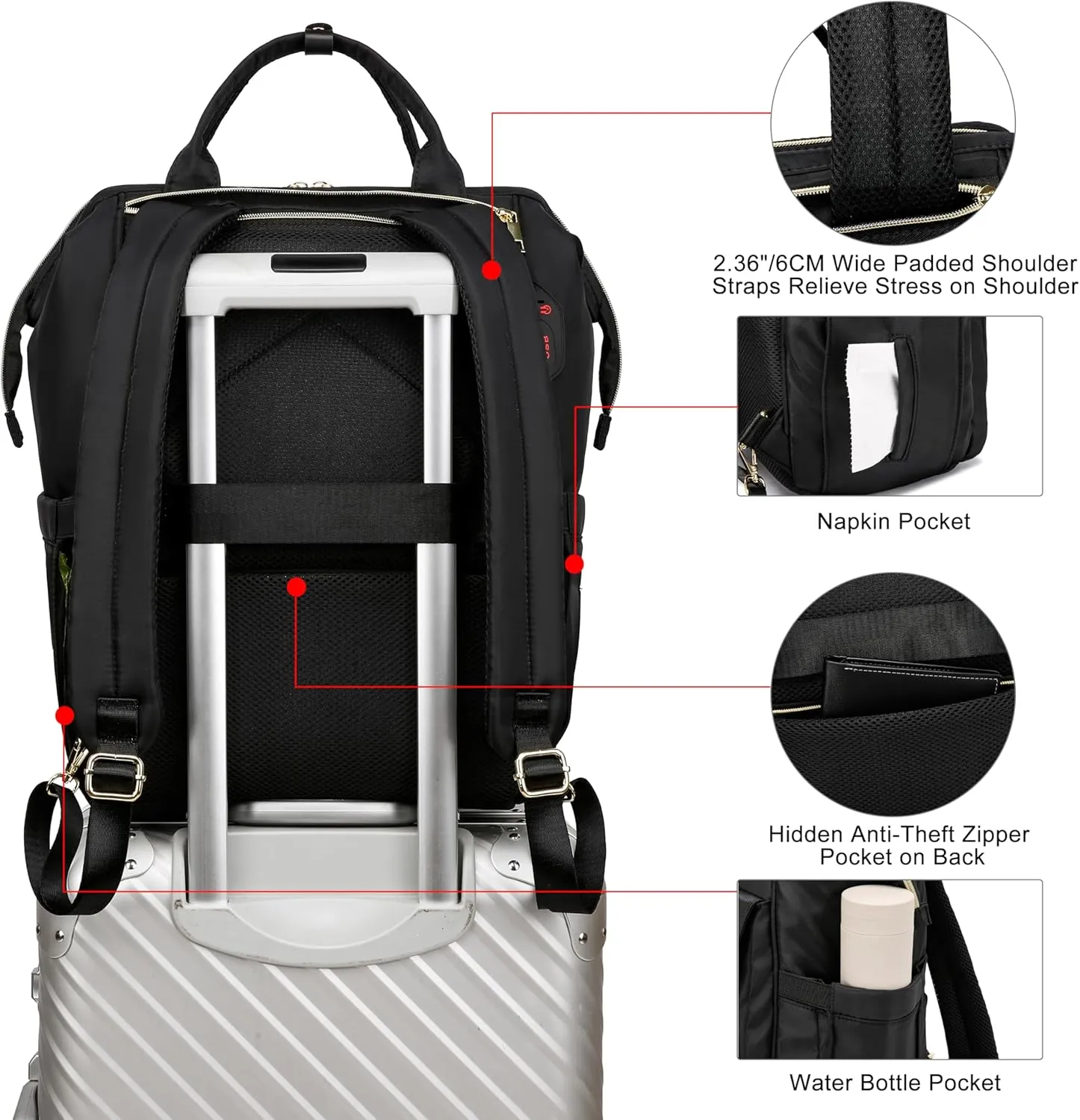 CAFELE Convertible Backpack for Women Men,School Backpacks for Teen Girls Boys,Large Wide Open Backpack with USB Charging Port, 17.3 Inch Work Laptop Backpack,Black(2321H-01)