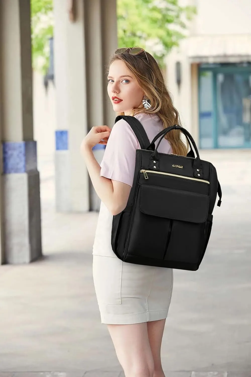 CAFELE Convertible Backpack for Women Men,School Backpacks for Teen Girls Boys,Large Wide Open Backpack with USB Charging Port, 17.3 Inch Work Laptop Backpack,Black(2321H-01)