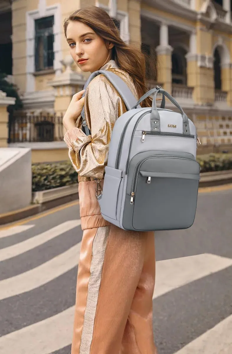 CAFELE Laptop Backpack Women Teacher Backpack Nurse Teen, 17.3 Inch Womens Work Backpack Waterproof Anti-theft Travel Back Pack with USB Port Grey-White