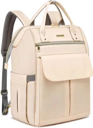 CAFELE School Backpacks for Teens Boys Girls, 17.3 Inch Laptop Bookbag, Back Pack Work College Business Student Teacher Nurse,Wide Open Convertible Backpack,Beige(2321H-03)