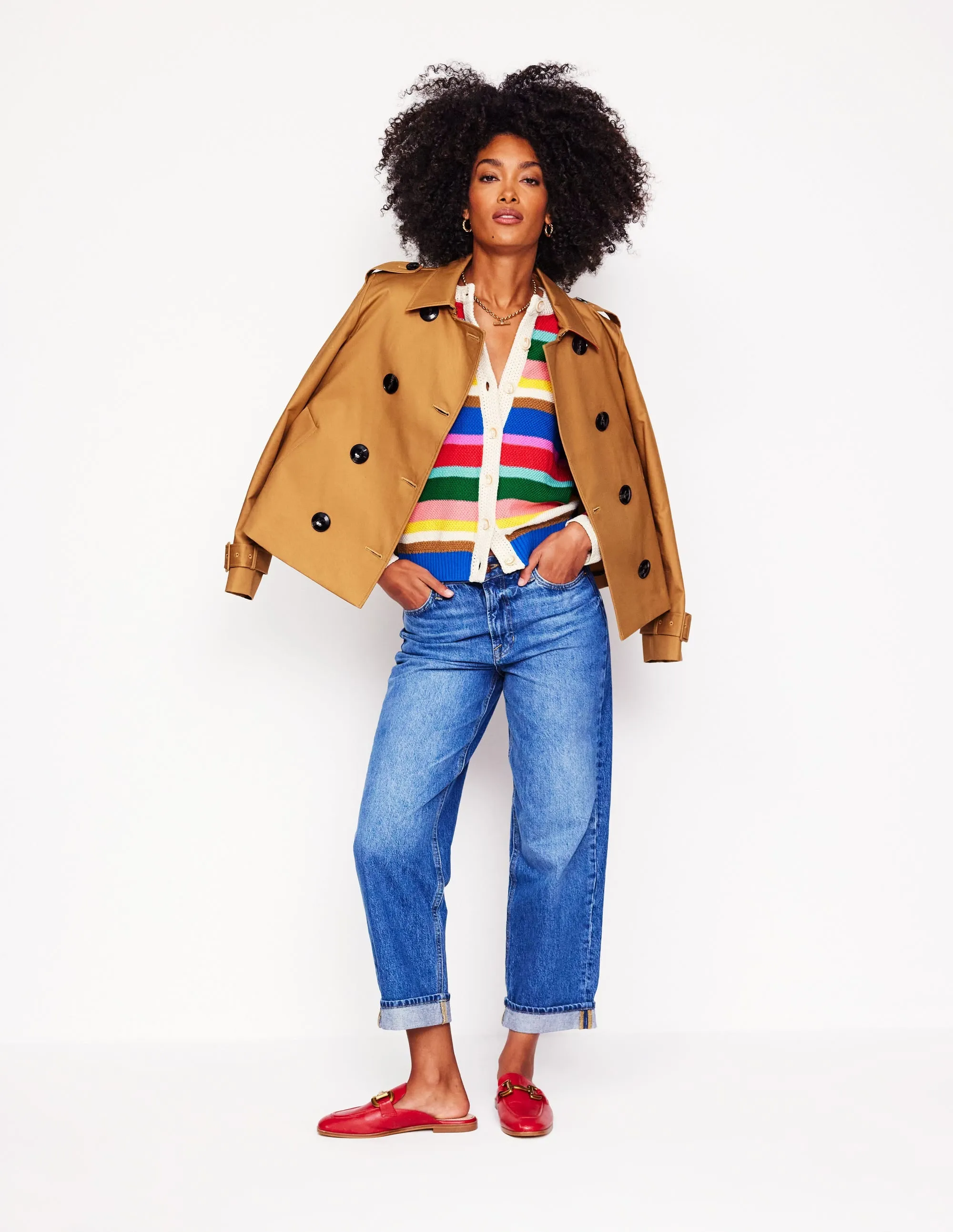 Callie Crochet Trim Cardigan-Bright Rainbow Stripe Large