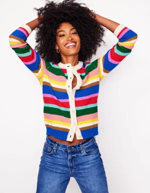 Callie Crochet Trim Cardigan-Bright Rainbow Stripe Large