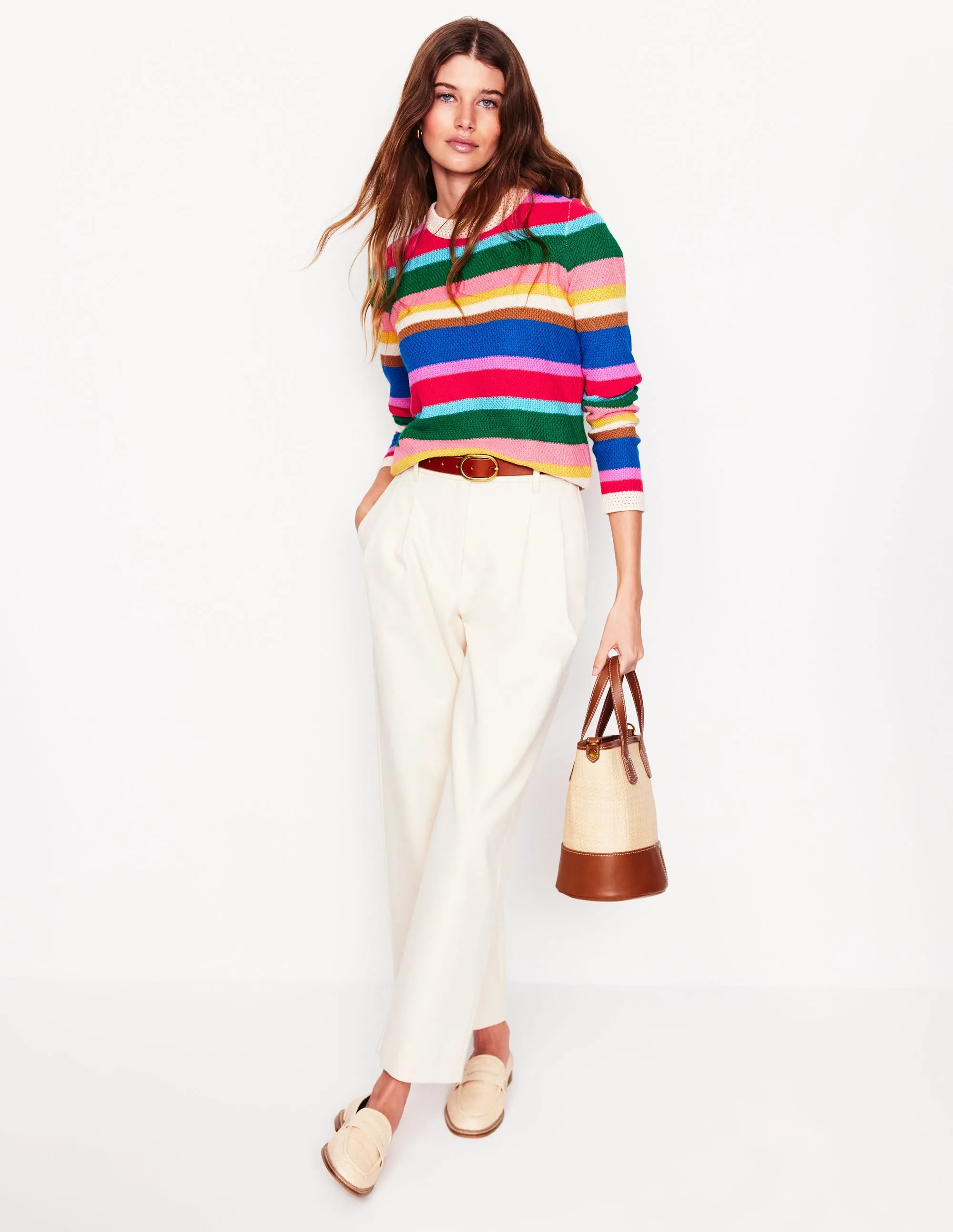 Callie Crochet Trim Jumper-Bright Rainbow Stripe Large