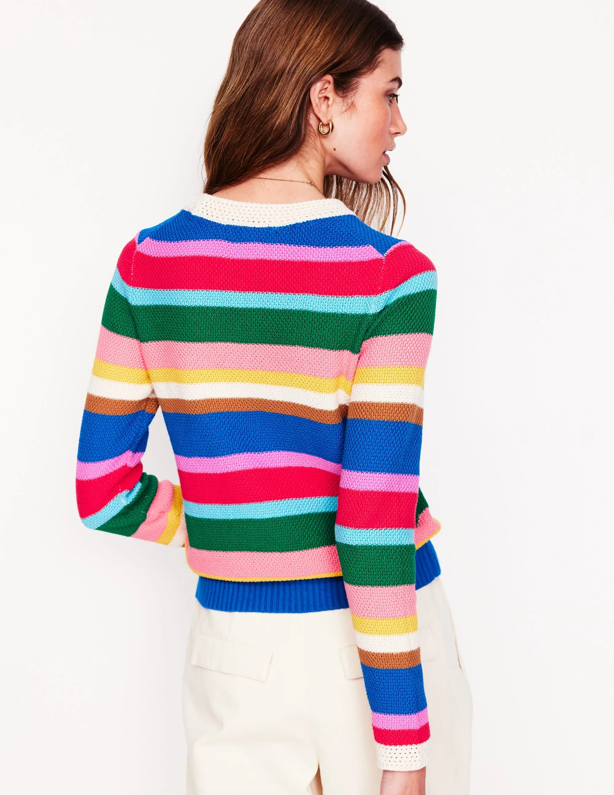 Callie Crochet Trim Jumper-Bright Rainbow Stripe Large