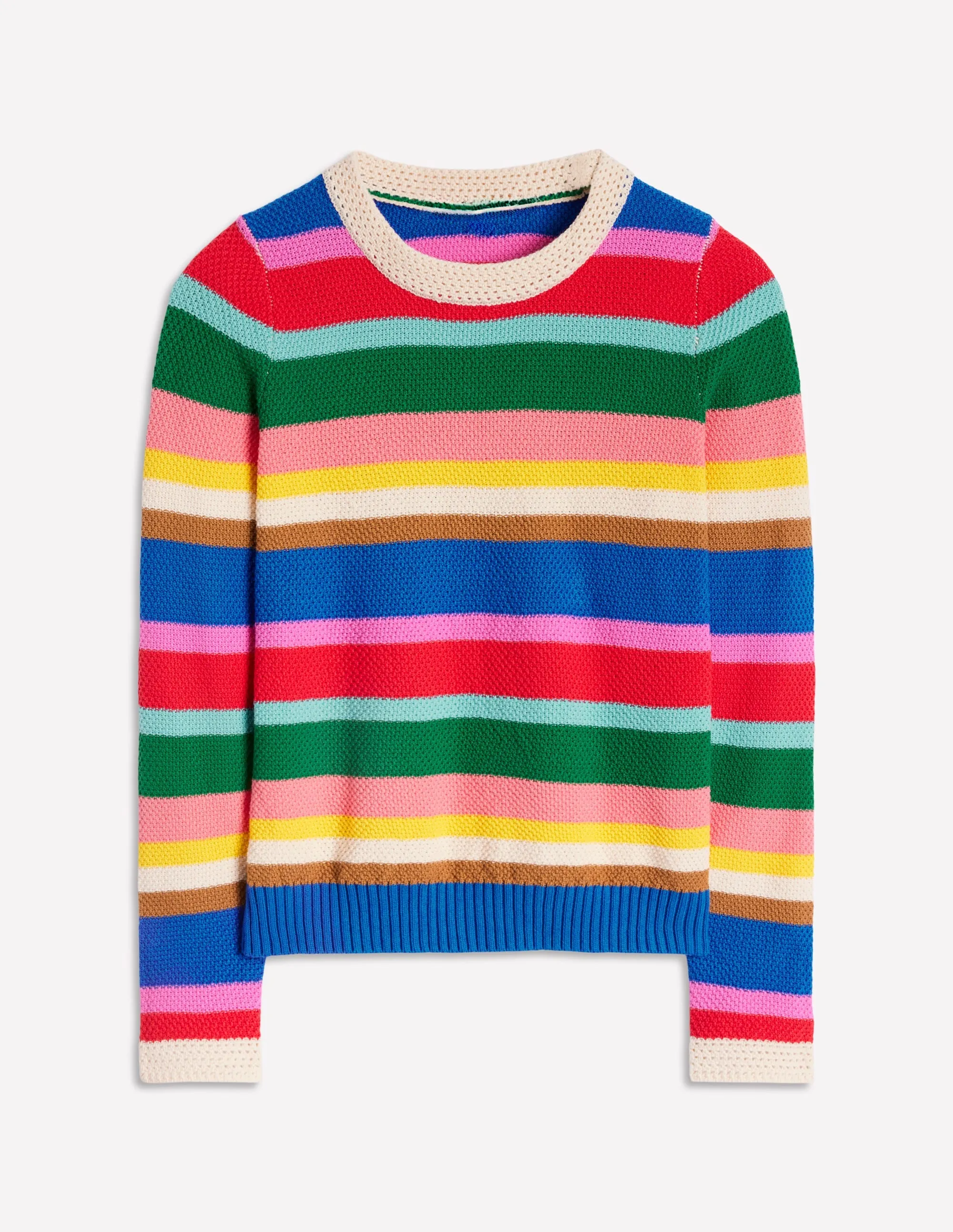 Callie Crochet Trim Jumper-Bright Rainbow Stripe Large