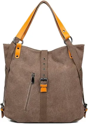 Canvas Purse for Women Large Capacity Hobo Bag Convertible Shoulder Backpack Purse Multi-pocket Tote Handbag Work