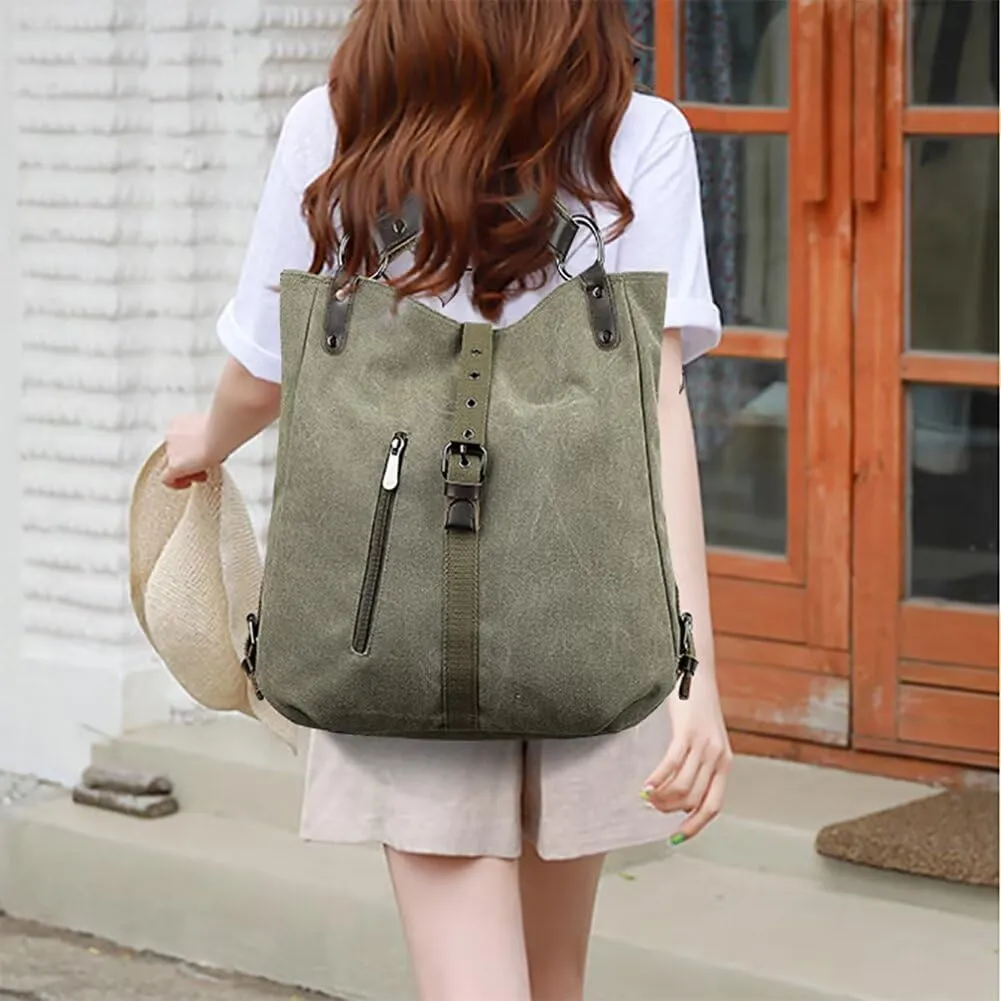 Canvas Purse for Women Large Capacity Hobo Bag Convertible Shoulder Backpack Purse Multi-pocket Tote Handbag Work