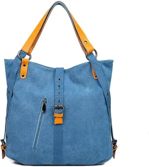 Canvas Purse for Women Large Capacity Hobo Bag Convertible Shoulder Backpack Purse Multi-pocket Tote Handbag Work