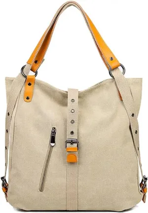Canvas Purse for Women Large Capacity Hobo Bag Convertible Shoulder Backpack Purse Multi-pocket Tote Handbag Work