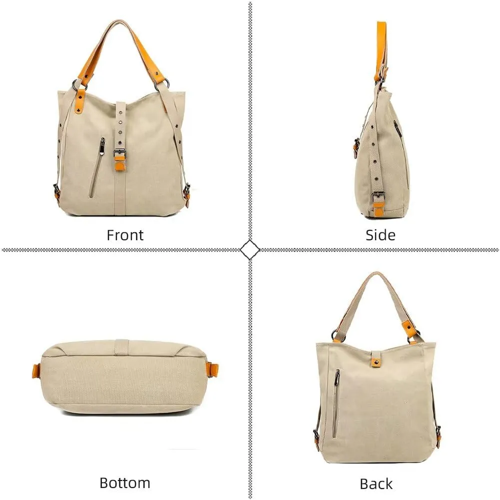 Canvas Purse for Women Large Capacity Hobo Bag Convertible Shoulder Backpack Purse Multi-pocket Tote Handbag Work