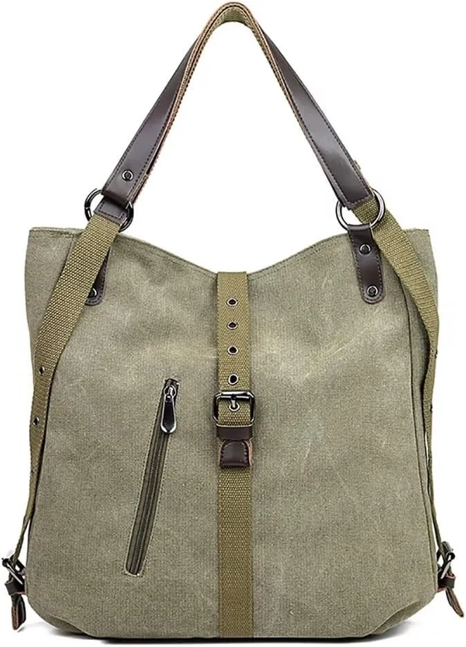 Canvas Purse for Women Large Capacity Hobo Bag Convertible Shoulder Backpack Purse Multi-pocket Tote Handbag Work