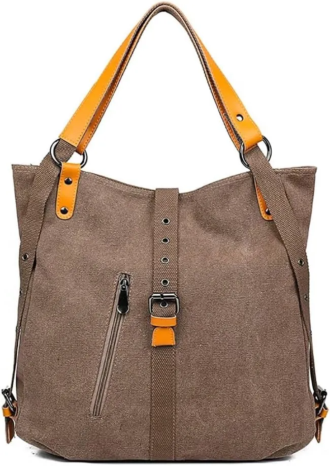 Canvas Purse for Women Large Capacity Hobo Bag Convertible Shoulder Backpack Purse Multi-pocket Tote Handbag Work