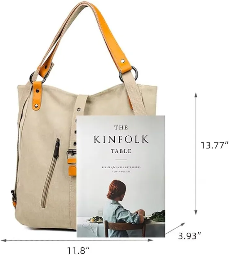 Canvas Purse for Women Large Capacity Hobo Bag Convertible Shoulder Backpack Purse Multi-pocket Tote Handbag Work