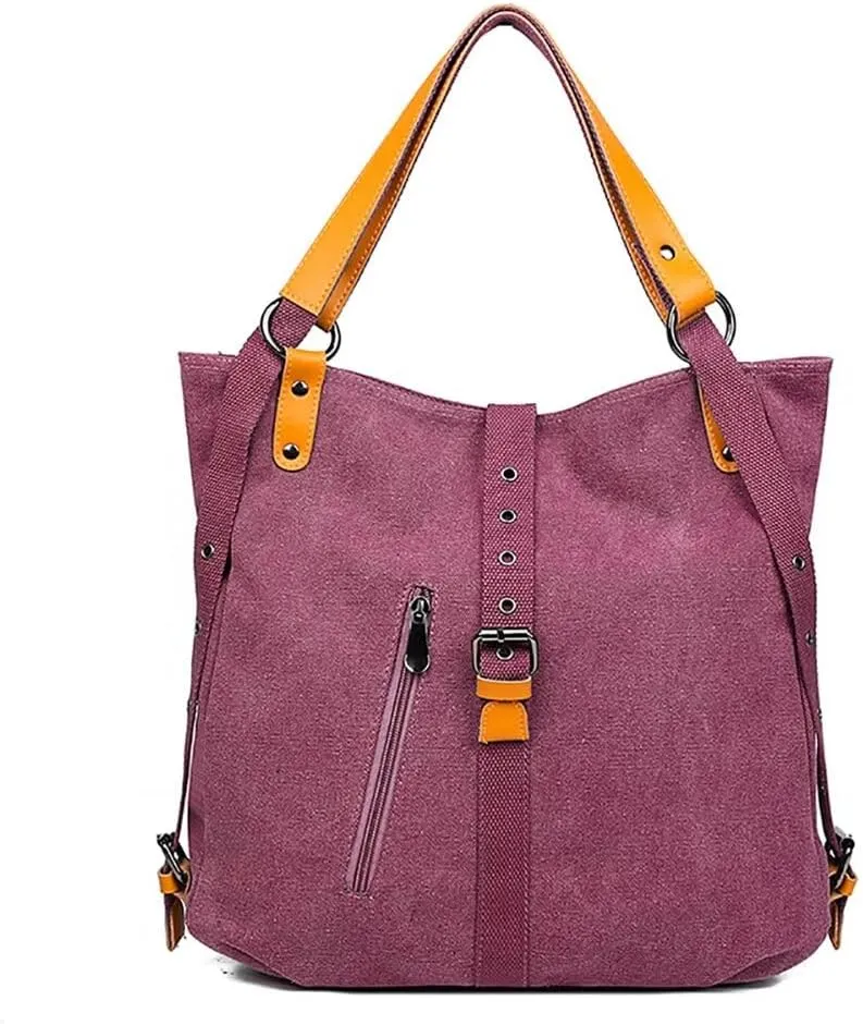Canvas Purse for Women Large Capacity Hobo Bag Convertible Shoulder Backpack Purse Multi-pocket Tote Handbag Work