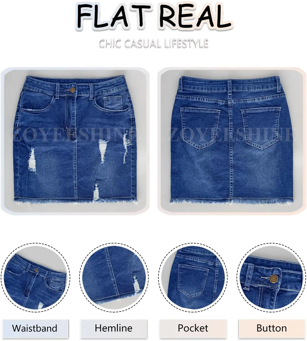Casual High Waist Jean Skirts for Women Denim Raw Hem Frayed Bodycon Ripped Skirt Stretchy with Pockets