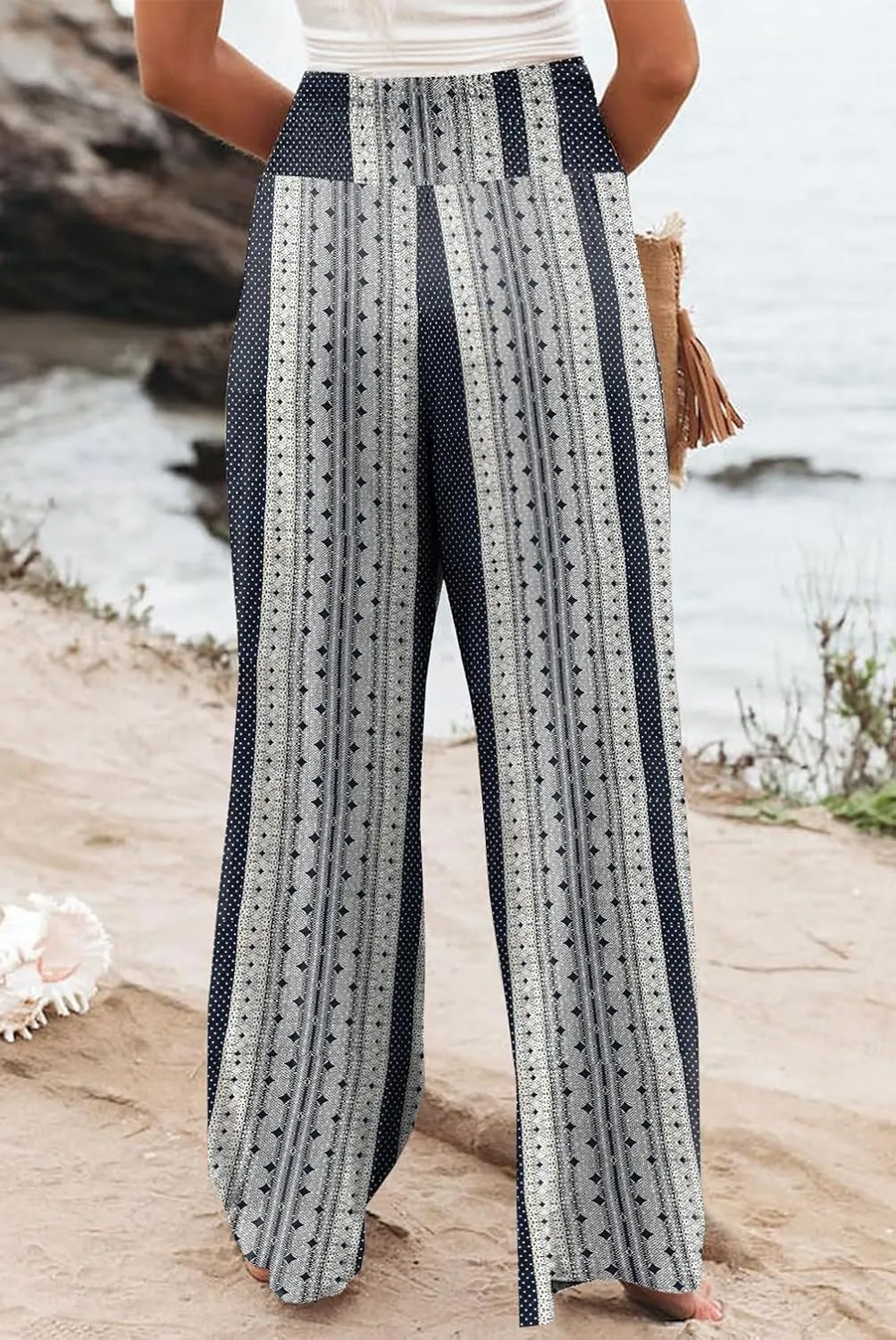 Casual Loose Fit Palazzo Long Pants for Women Elastic High Waist Lounge Pajama Wide Leg Trousers with Pocket