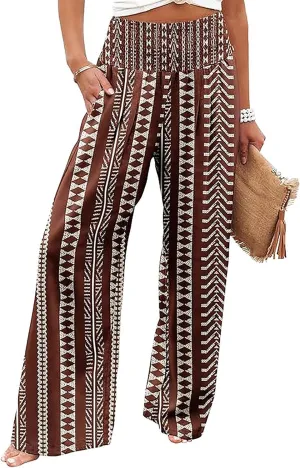 Casual Loose Fit Palazzo Long Pants for Women Elastic High Waist Lounge Pajama Wide Leg Trousers with Pocket