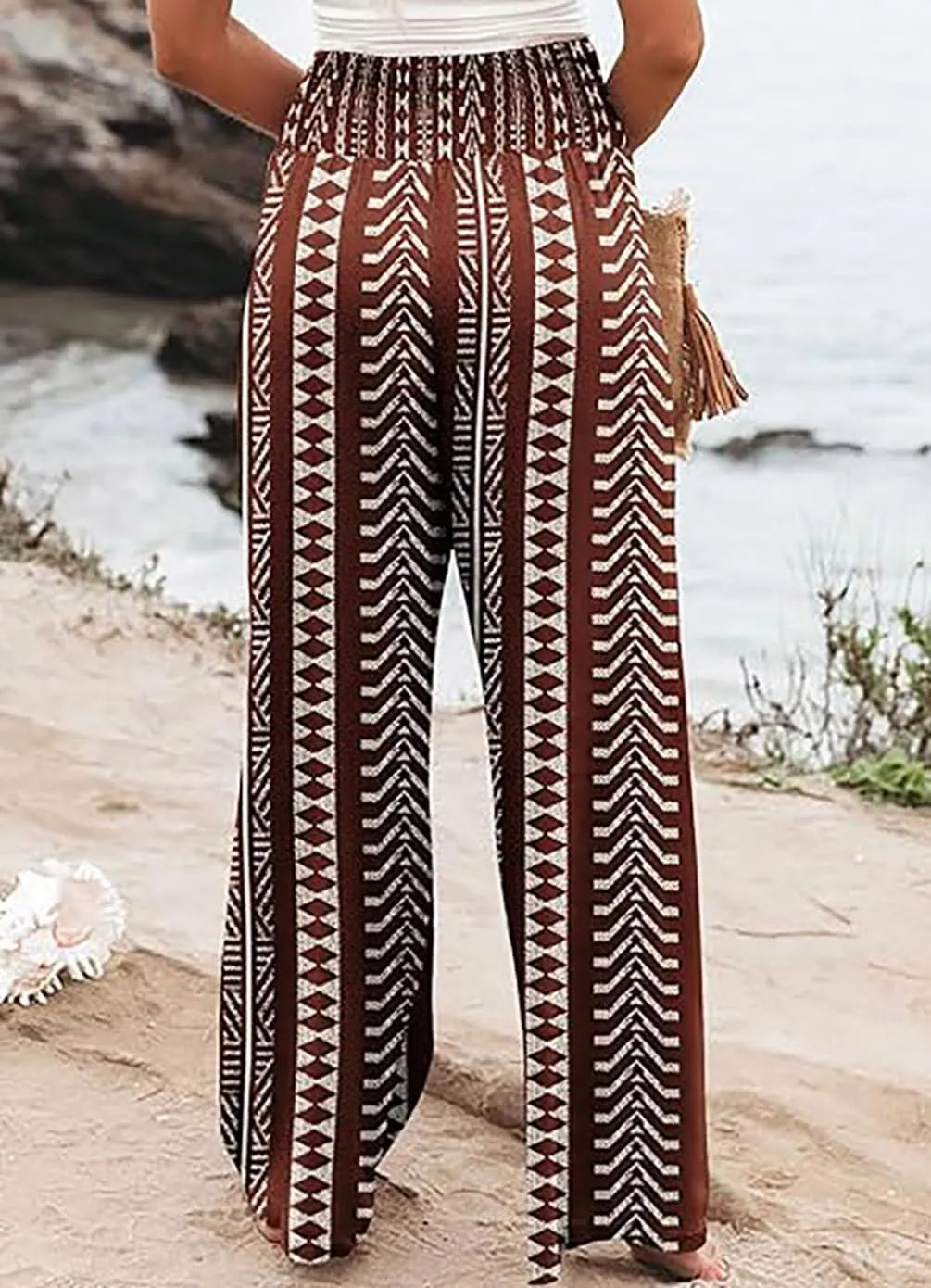 Casual Loose Fit Palazzo Long Pants for Women Elastic High Waist Lounge Pajama Wide Leg Trousers with Pocket