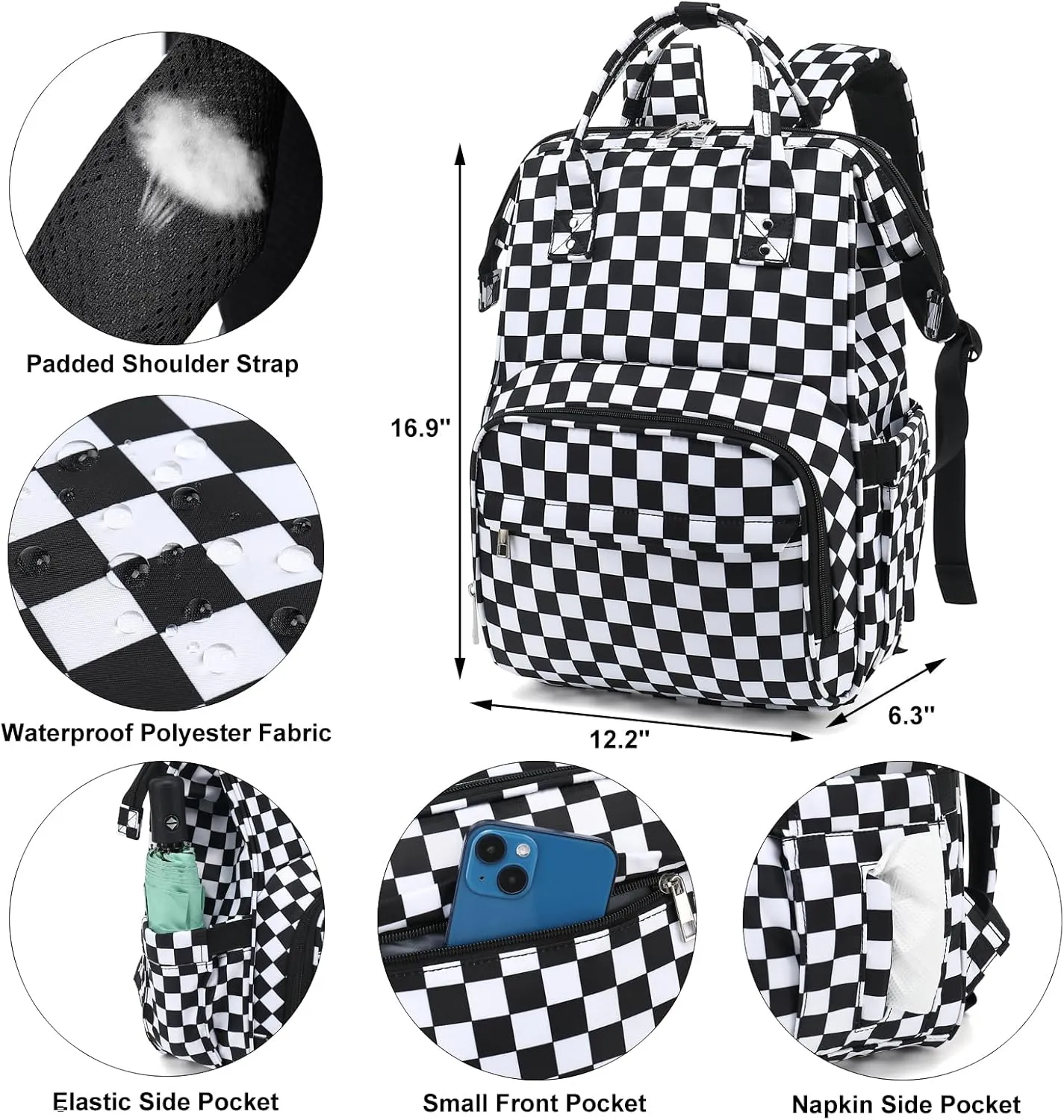 Checkered Lunch Backpack Laptop Backpack for Women, Girls School Backpack College Bookbags Travel Backpack
