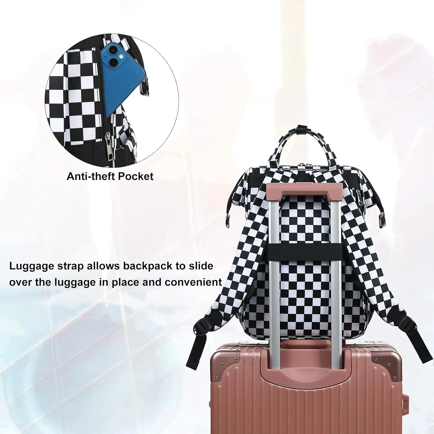 Checkered Lunch Backpack Laptop Backpack for Women, Girls School Backpack College Bookbags Travel Backpack