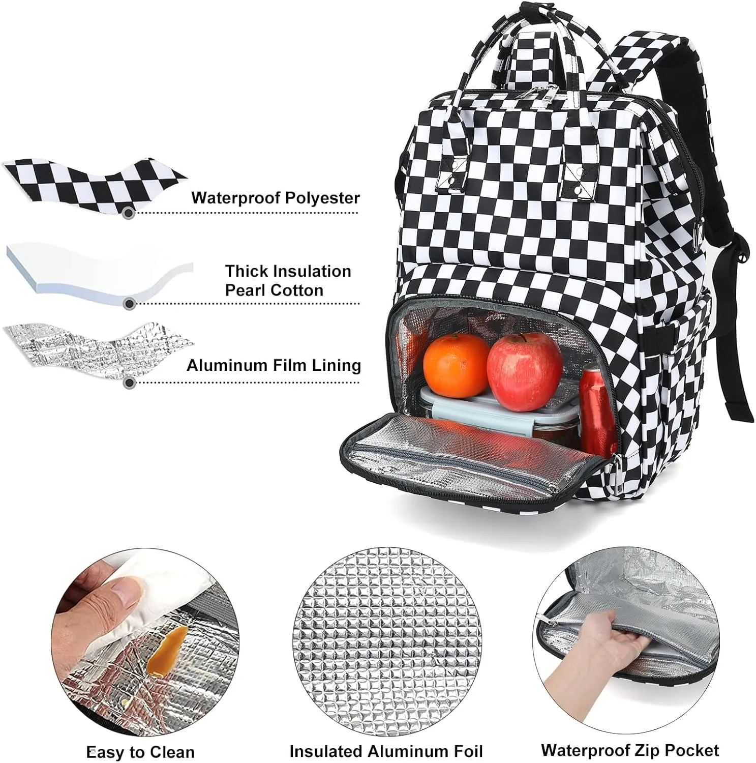 Checkered Lunch Backpack Laptop Backpack for Women, Girls School Backpack College Bookbags Travel Backpack