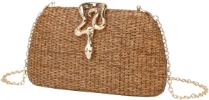 Chic Raffia Clutch Purses for Women Straw Woven Evening Bag Wedding Snake-shaped Crossbody Handbags for Party Prom