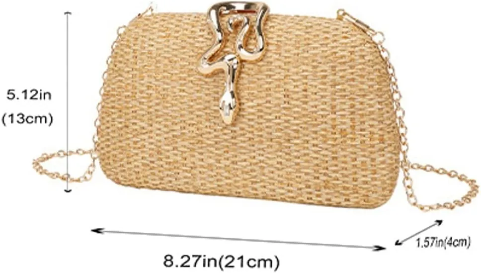 Chic Raffia Clutch Purses for Women Straw Woven Evening Bag Wedding Snake-shaped Crossbody Handbags for Party Prom