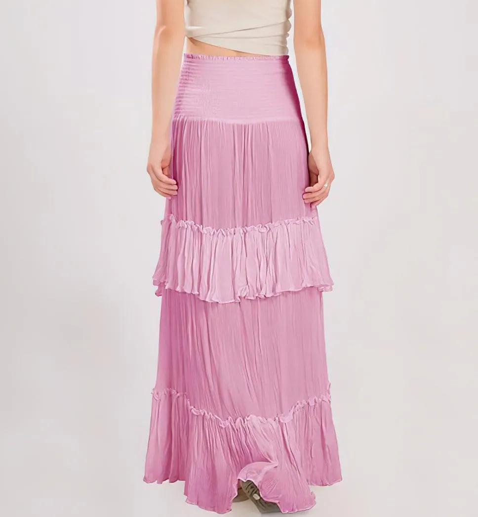 chouyatou Women's Boho Convertible Tube Top Skirt Dress Smocked Asymmetrical Swing Maxi Skirt Ruffle Long Sundress