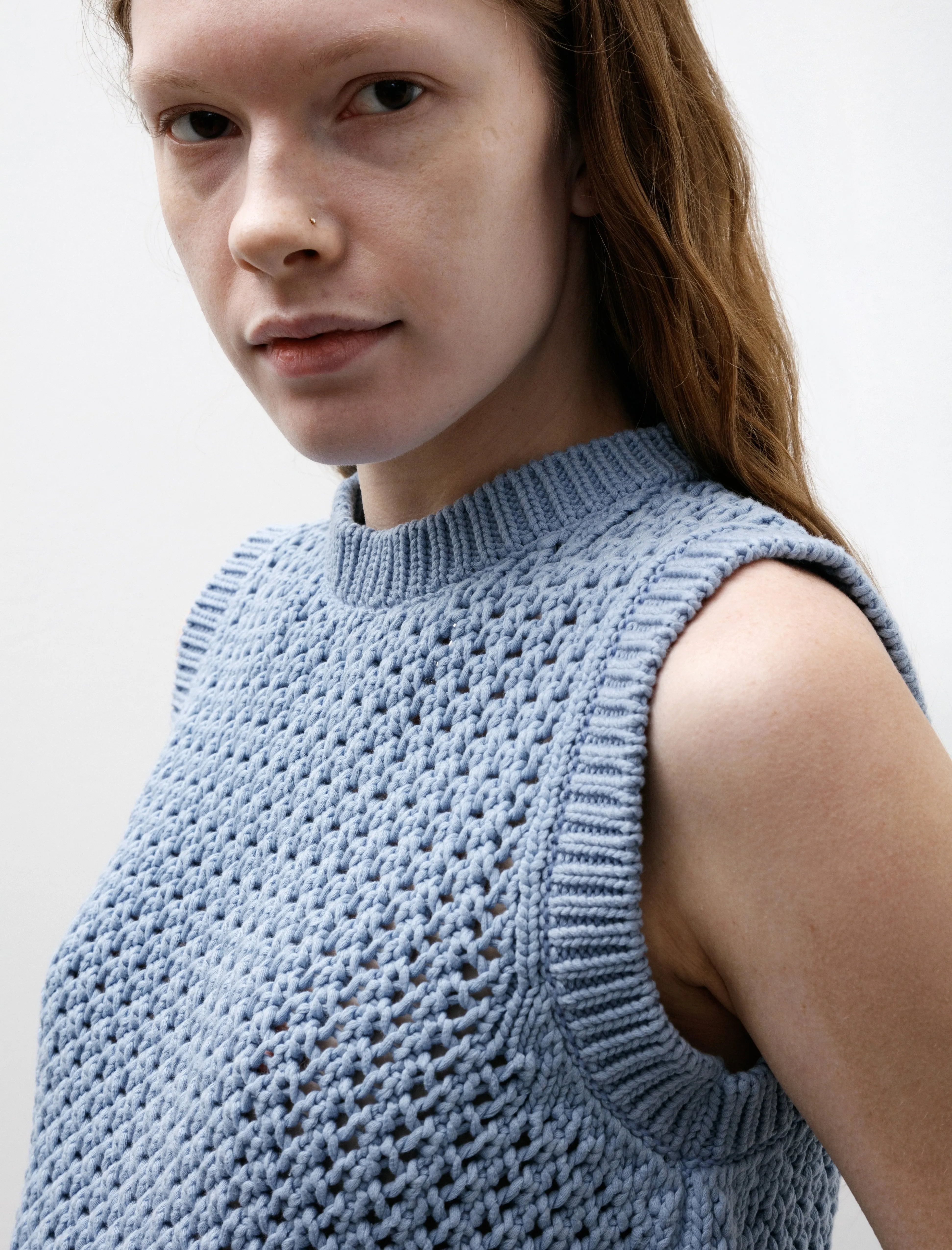 Chunky Cotton Stitch Vest Light Blue