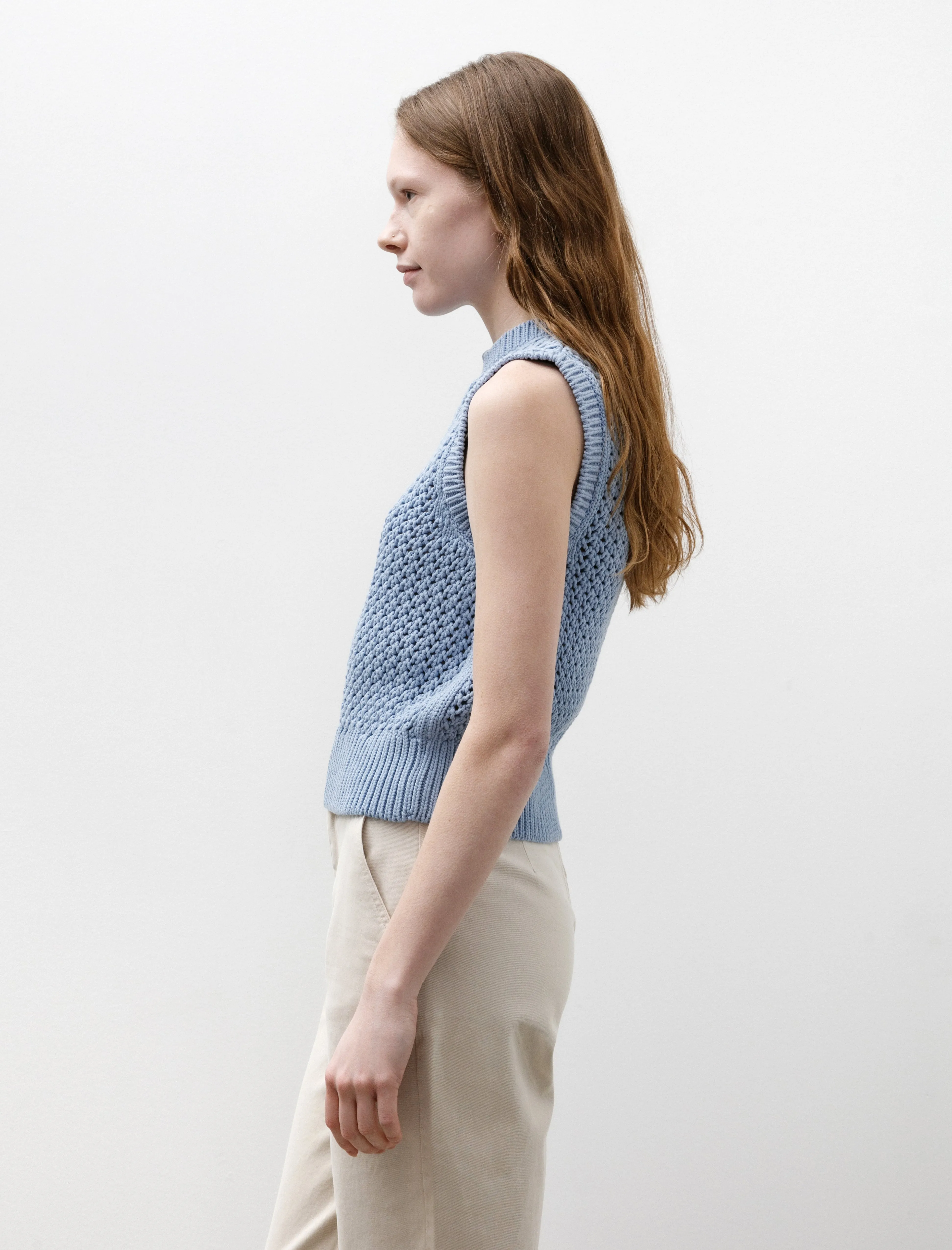 Chunky Cotton Stitch Vest Light Blue