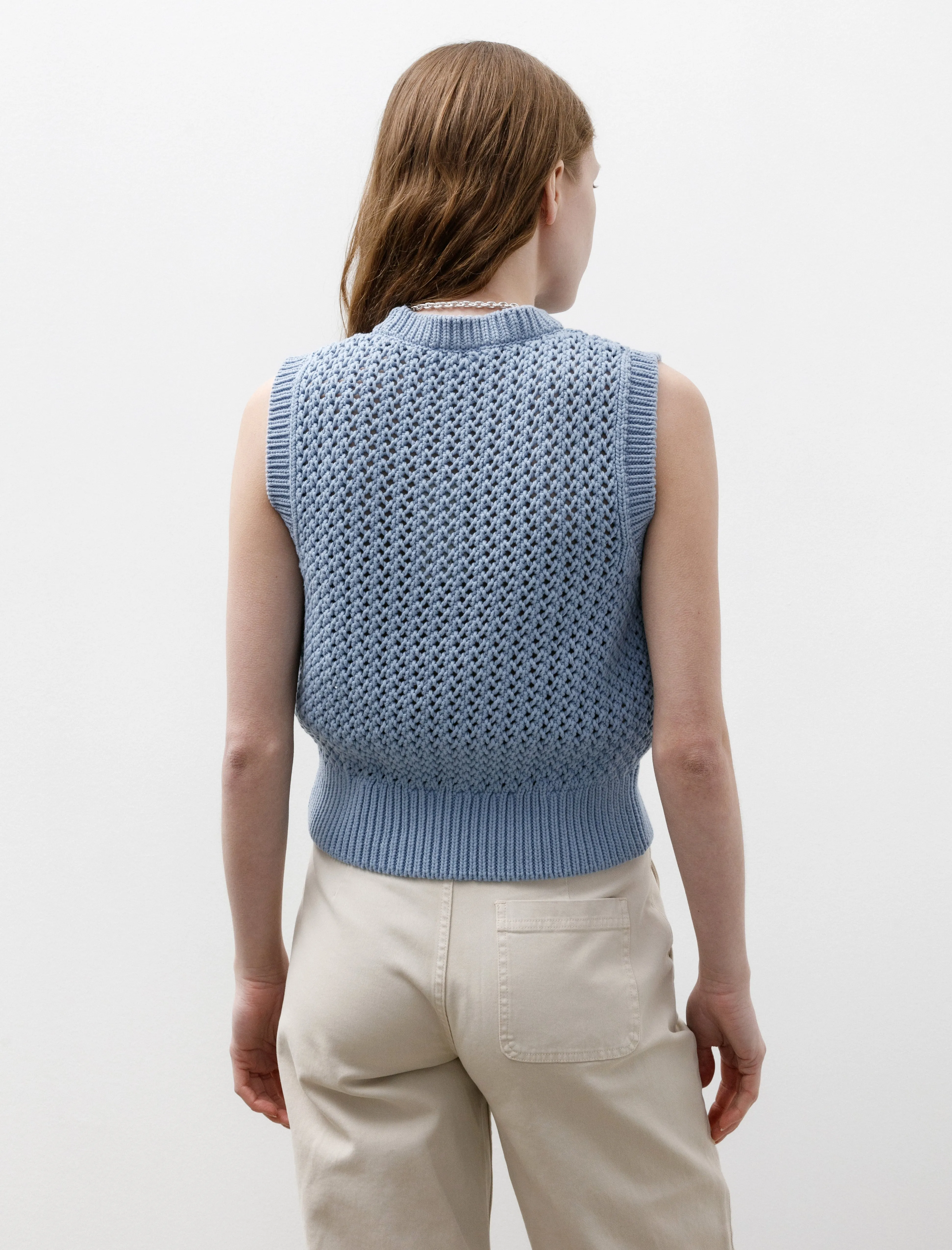 Chunky Cotton Stitch Vest Light Blue
