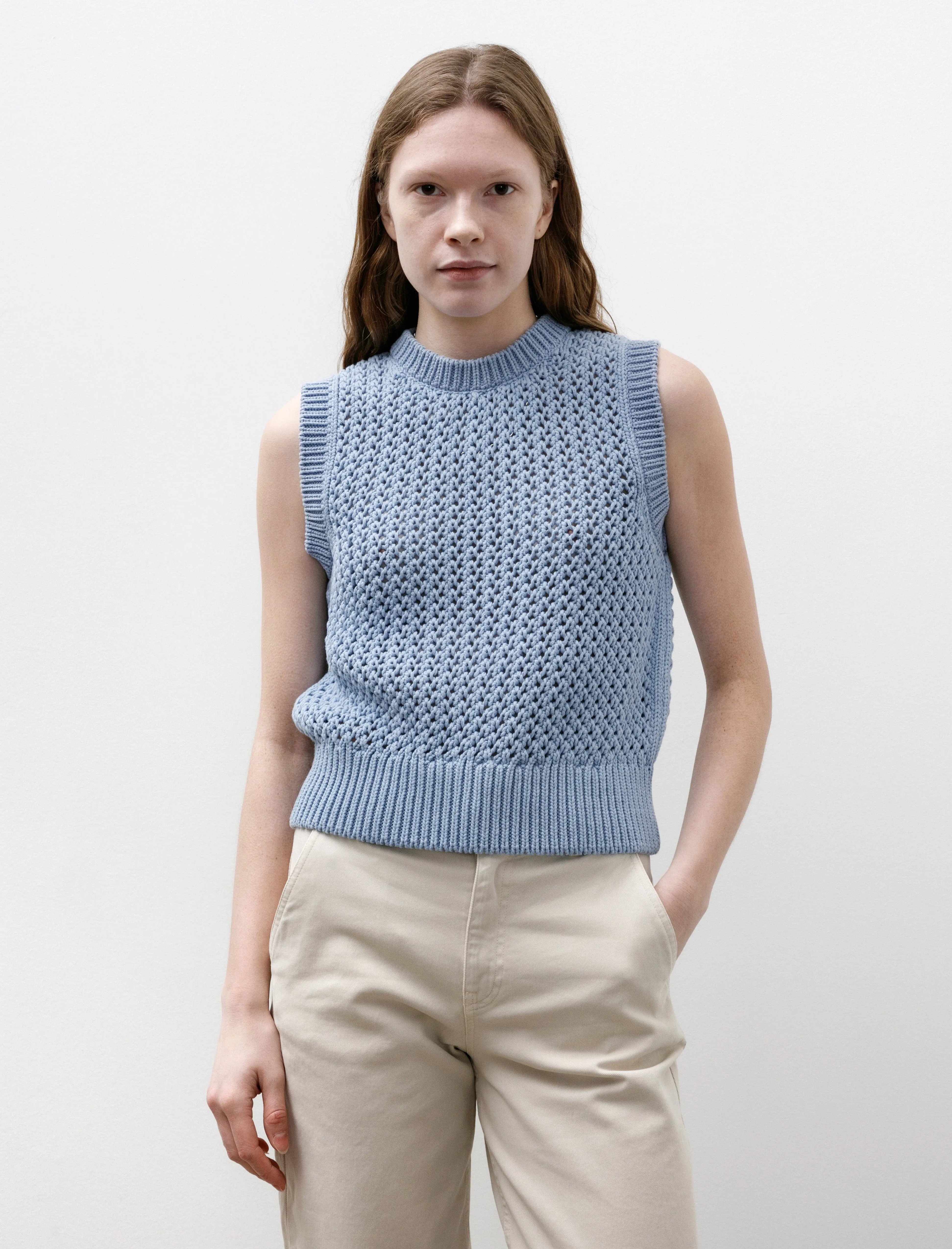 Chunky Cotton Stitch Vest Light Blue