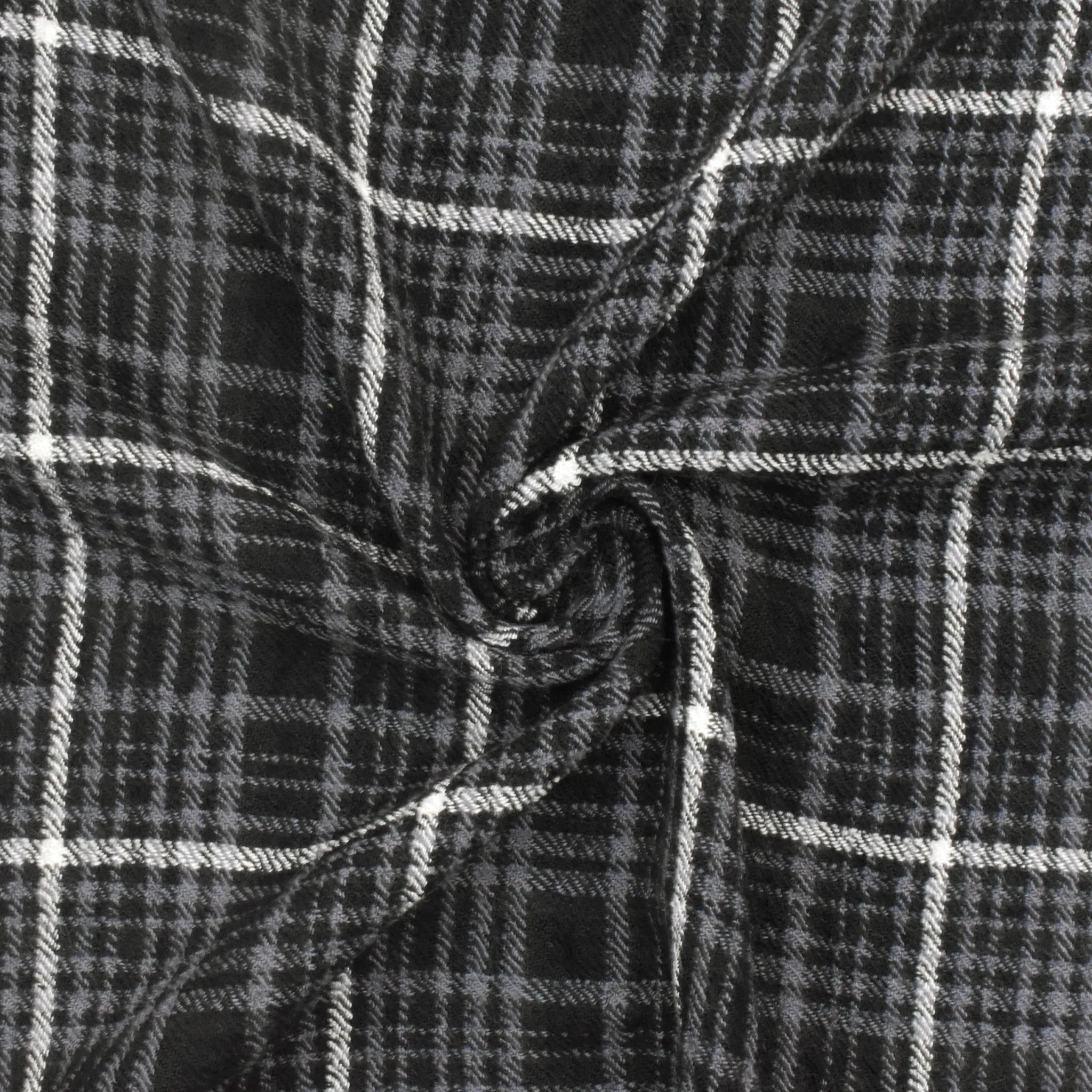Classic Black-White-Gray Stretch Plaid Twill Woven Fabric
