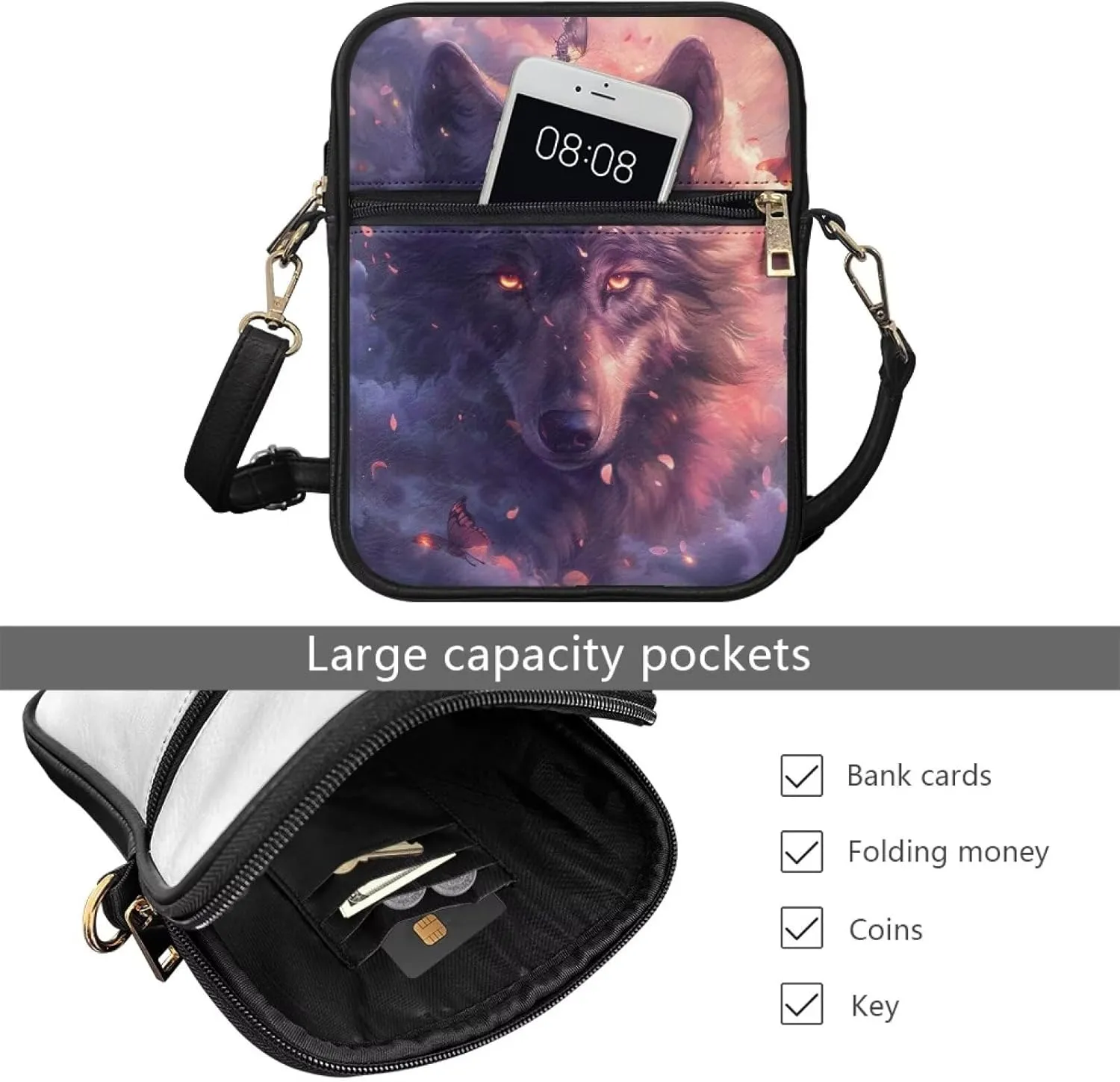 COEQINE Animal Messenger Bags Leather Cell Phone Purse Women Crossbody Bag Messenger Pouch Travel Wallet