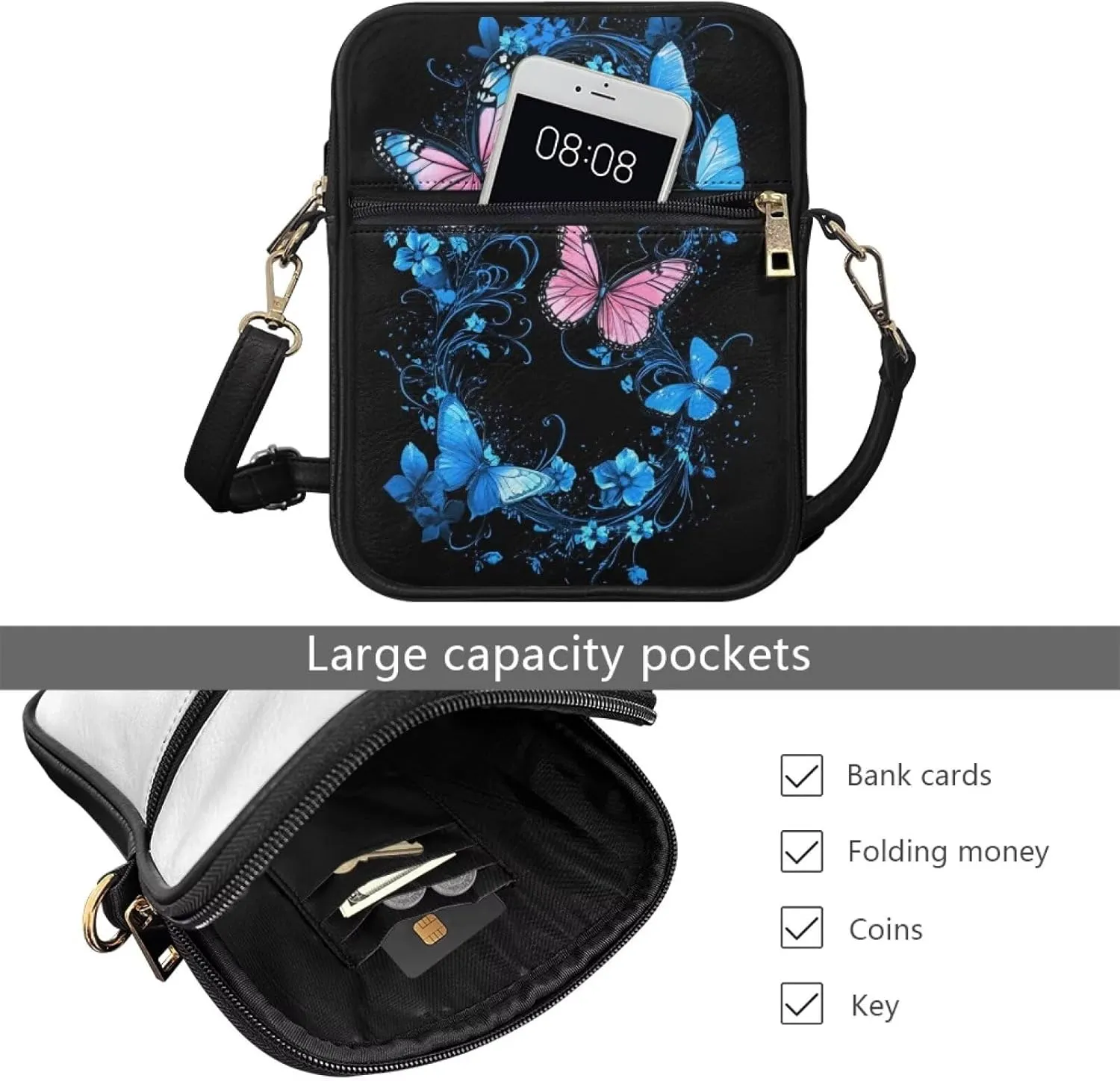 COEQINE Animal Messenger Bags Leather Cell Phone Purse Women Crossbody Bag Messenger Pouch Travel Wallet