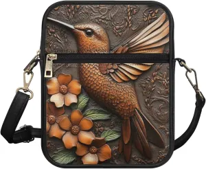 COEQINE Brown Messenger Bag for Women Cute Printed Leather Crossbody Bag Work Bag Vintage Multi-function