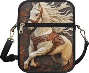 COEQINE Brown Messenger Bag for Women Cute Printed Leather Crossbody Bag Work Bag Vintage Multi-function