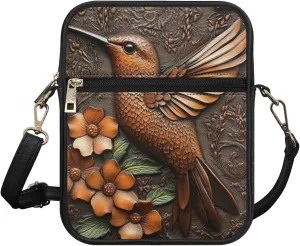 COEQINE Brown Messenger Bag for Women Cute Printed Leather Crossbody Bag Work Bag Vintage Multi-function