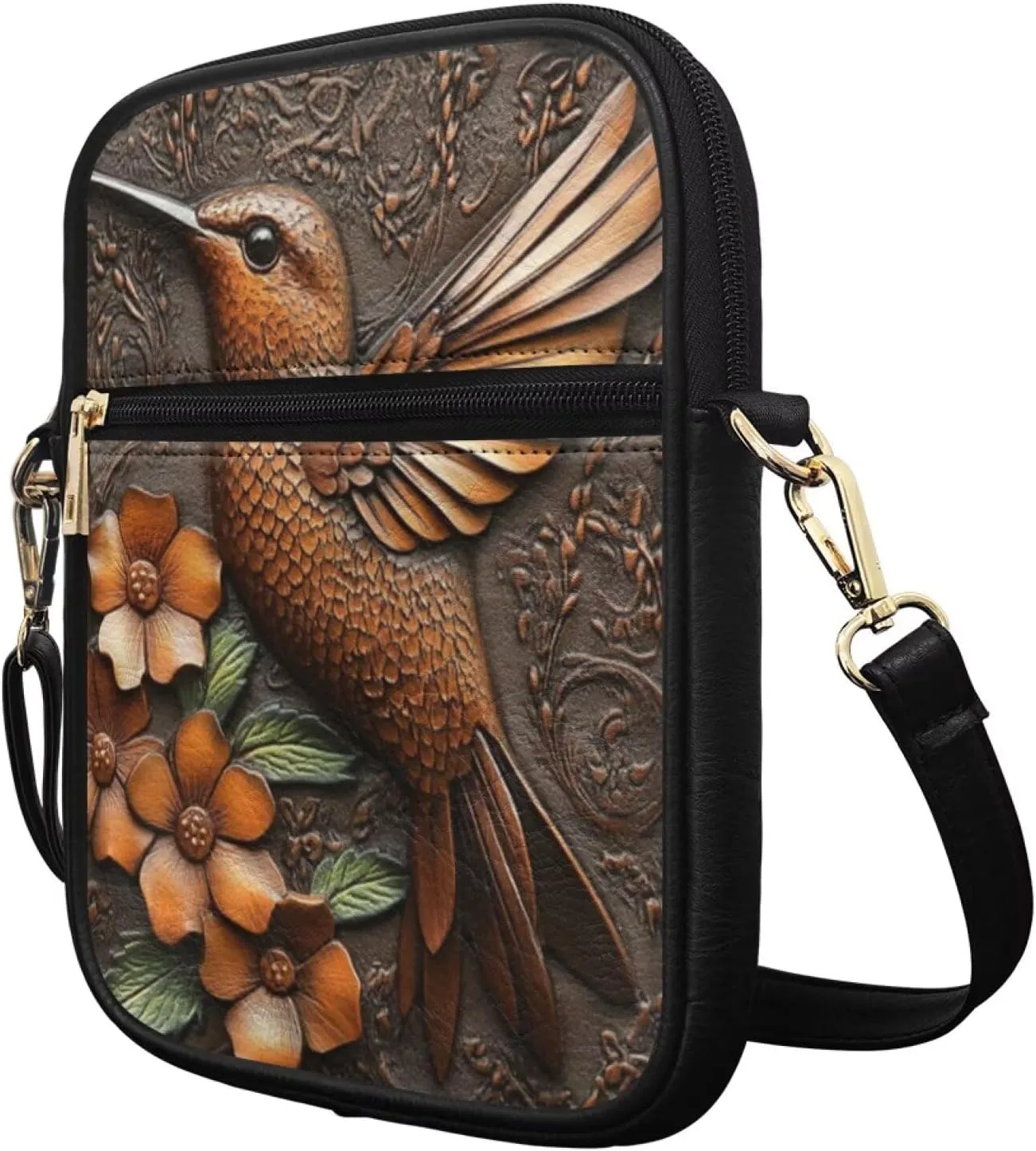 COEQINE Brown Messenger Bag for Women Cute Printed Leather Crossbody Bag Work Bag Vintage Multi-function