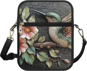 COEQINE Brown Messenger Bag for Women Cute Printed Leather Crossbody Bag Work Bag Vintage Multi-function