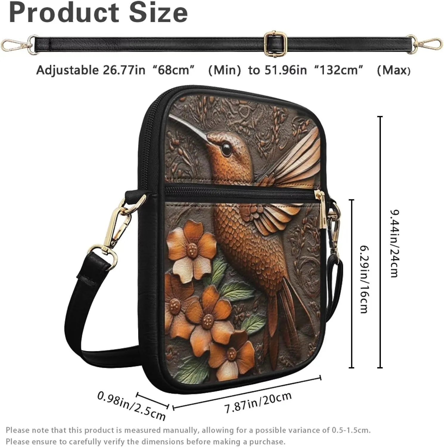 COEQINE Brown Messenger Bag for Women Cute Printed Leather Crossbody Bag Work Bag Vintage Multi-function