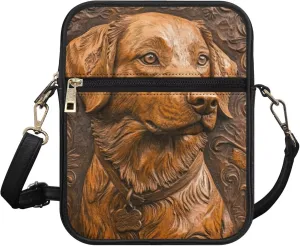 COEQINE Brown Messenger Bag for Women Cute Printed Leather Crossbody Bag Work Bag Vintage Multi-function