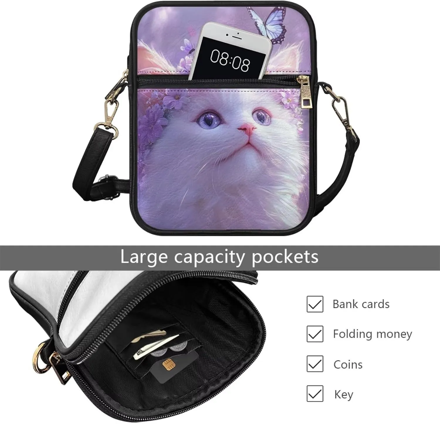 COEQINE Cute Crossbody Bag for Women Kawaii Messenger Bags Purse Cell Phone Shoulder Bag Mini Wallet Over Shoulder Strap